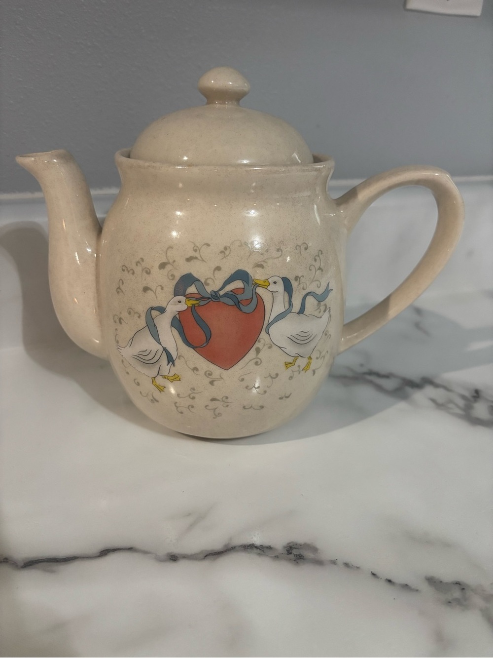 Rare Vintage WBI tea pot with geese and heart pattern